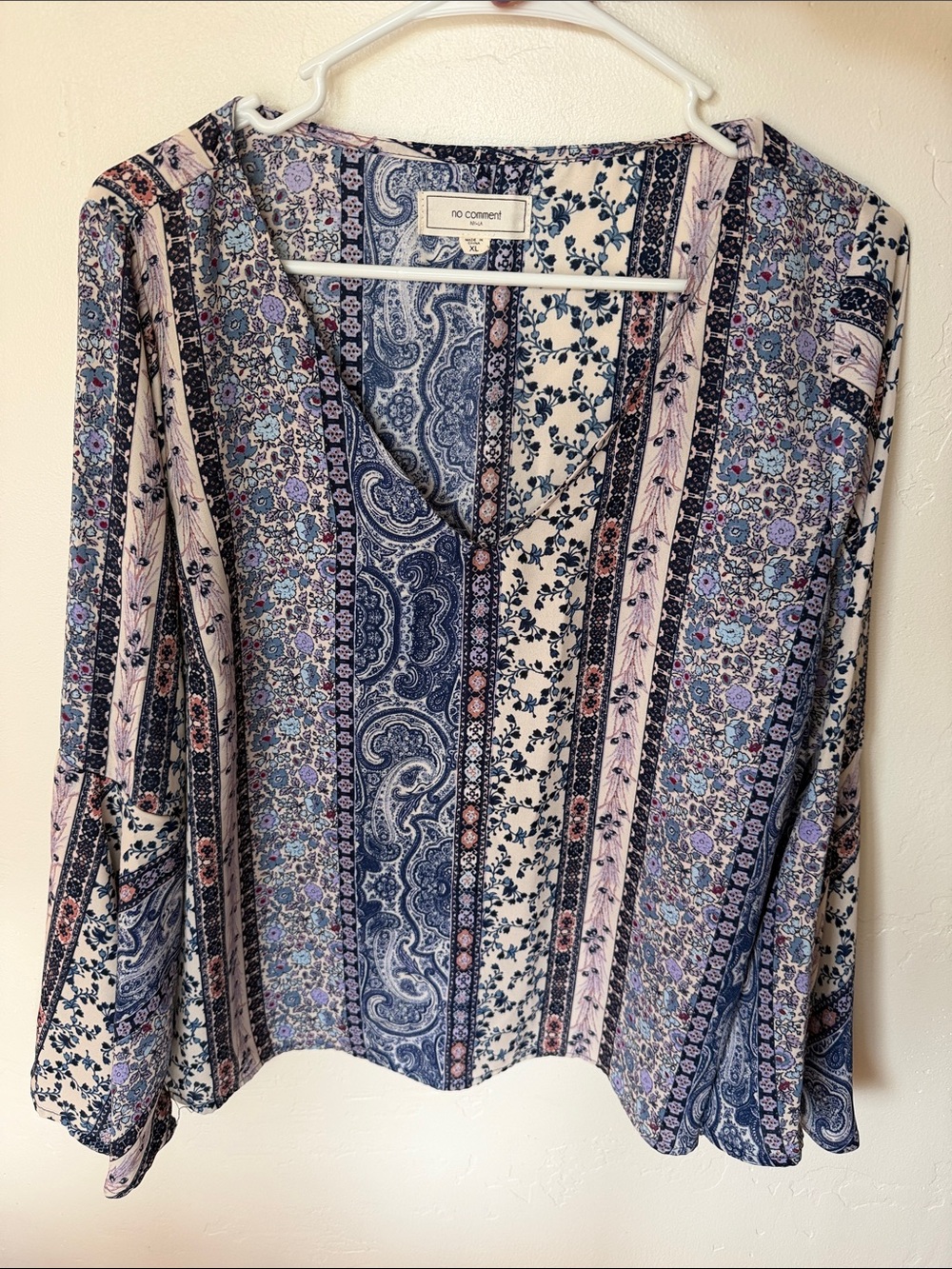 No Comment Los Angeles Paisley & Floral V-Neck Blouse - Blue & Lavender